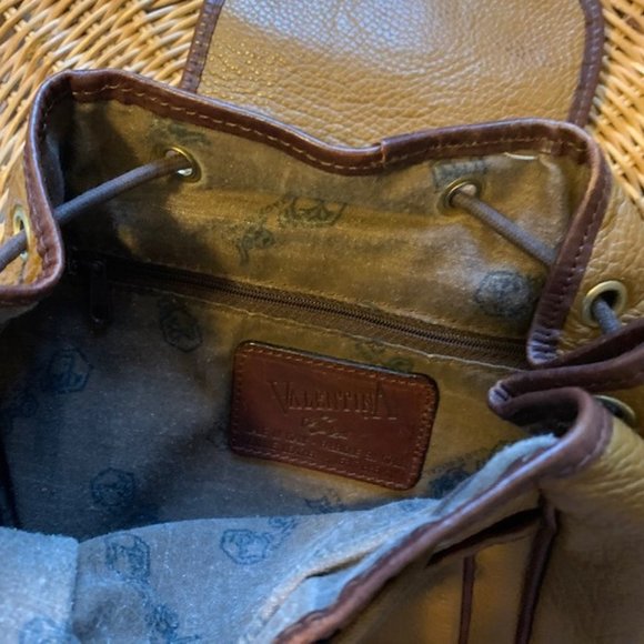 Valentina Italian Genuine Pebbled Brown Leather Drawstring Backpack - Picture 3 of 4